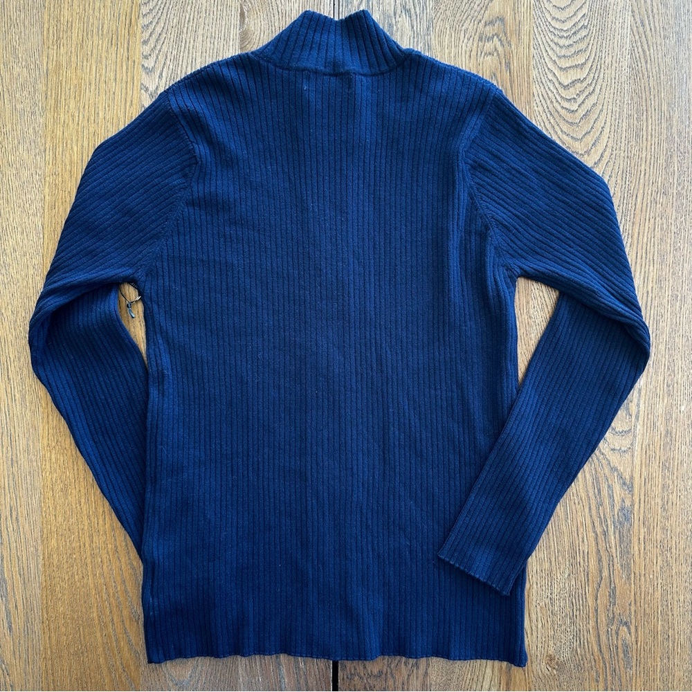 NWT Anatomie Charlize Navy Zip-Up Ribbed Travel Sweater Orange Cream Stripe - Picture 11 of 14